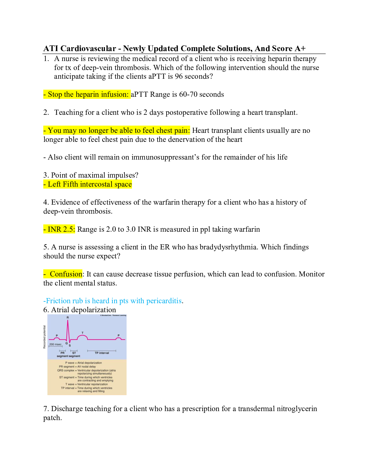 Preview image for ATI Cardiovascular - Newly Updated Complete Solutions, And Score A+